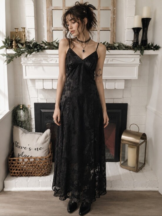 Victoria's Secret Dresses & Skirts - Vintage 90s Gold Label Victoria's Secret Black Burnout Floral Maxi Slip Dress M